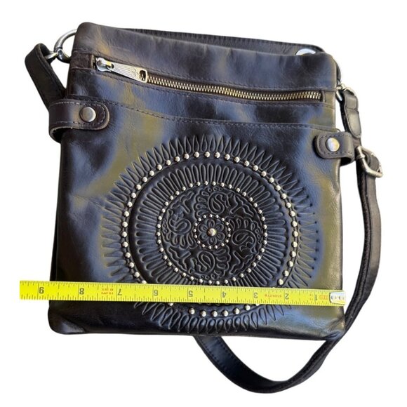 Patricia Nash Francesca Leather  Dark Brown Crossbody Bag Tooled Embossed - Picture 15 of 15